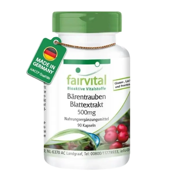 Bärentrauben Blattextrakt 500mg - mit 20% Arbutin - 90 Kapseln - Hochdosiert und Vegan | Fairvital Bärentrauben Blattextrakt 500mg - mit 20% Arbutin - 90 Kapseln - Hochdosiert und Vegan | Fairvital