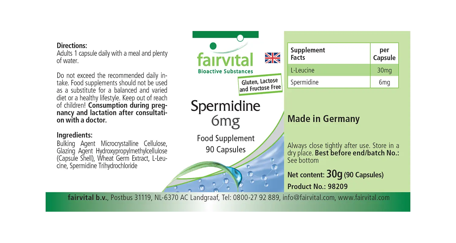 Spermidin 6mg - 90 Kapseln - aus Weizenkeimextrakt- hochdosiert - 100% vegan | Fairvital