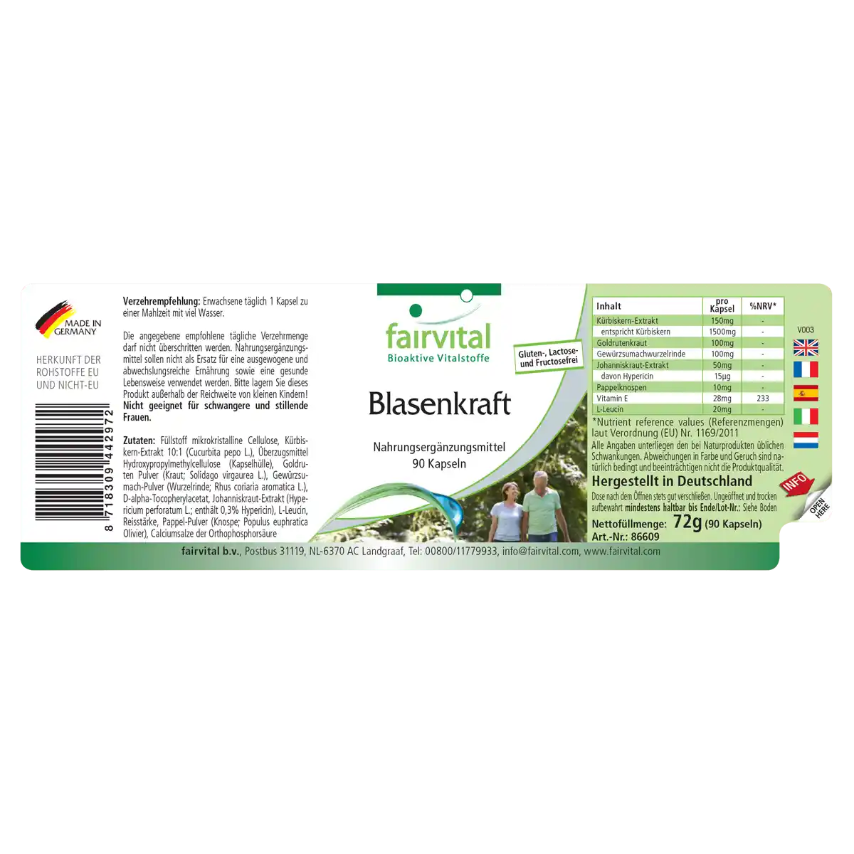 Blasenkraft  - 90 Kapseln - mit Kürbiskern, Goldrutenkraut, Vitamin E uvm. - Zellschutz - Vegan | Fairvital