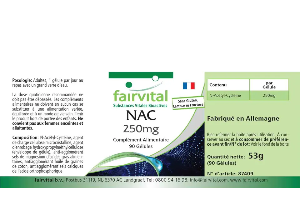 NAC 250mg - 90 Kapseln - N-Acetyl-Cystein - Aminosäure - Vegan | Fairvital