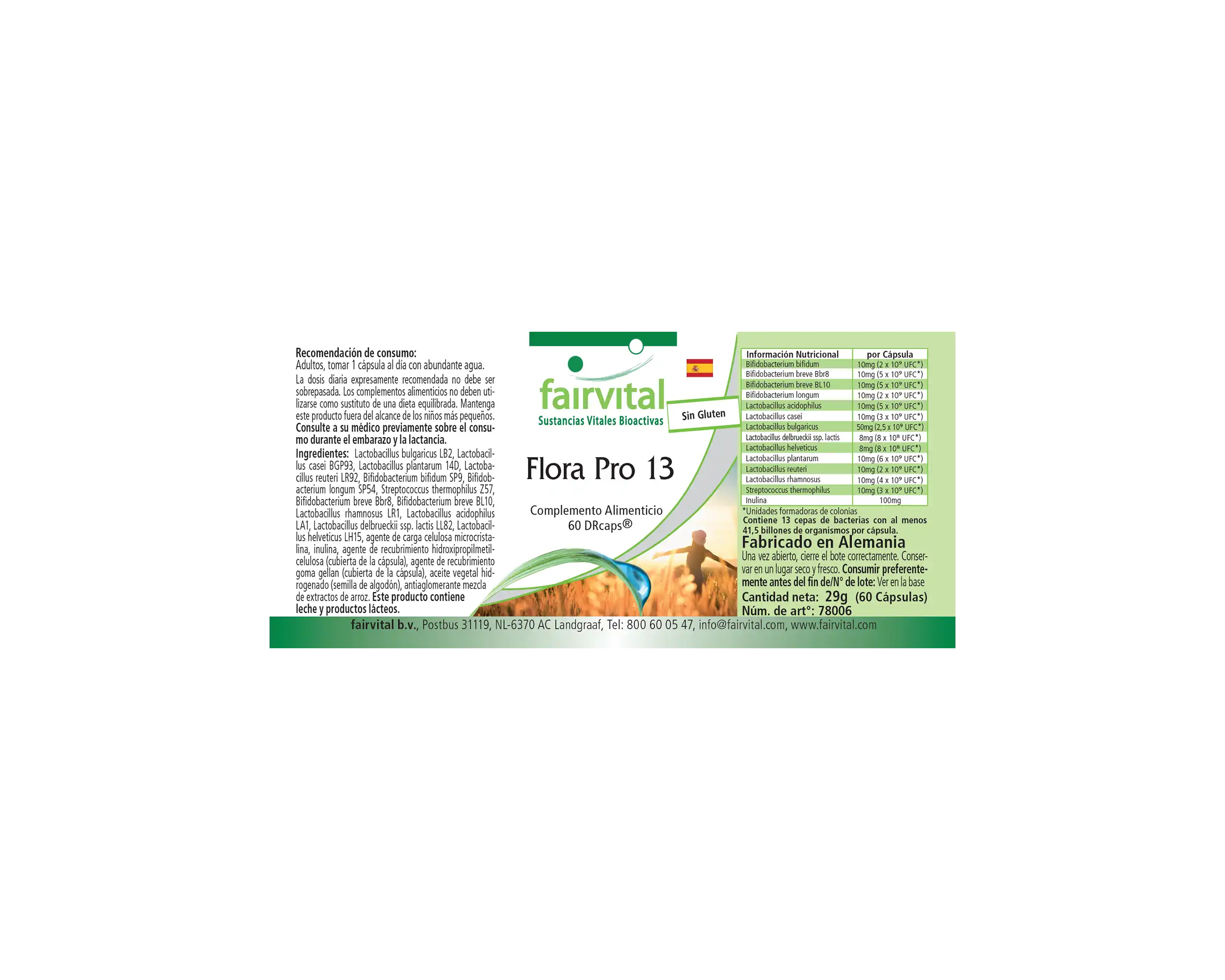 Flora Pro 13 - 60 Kapseln - 13 Bakterienstämme & 41,5 Milliarden Kulturen pro Kapsel - Hochdosiert | Fairvital