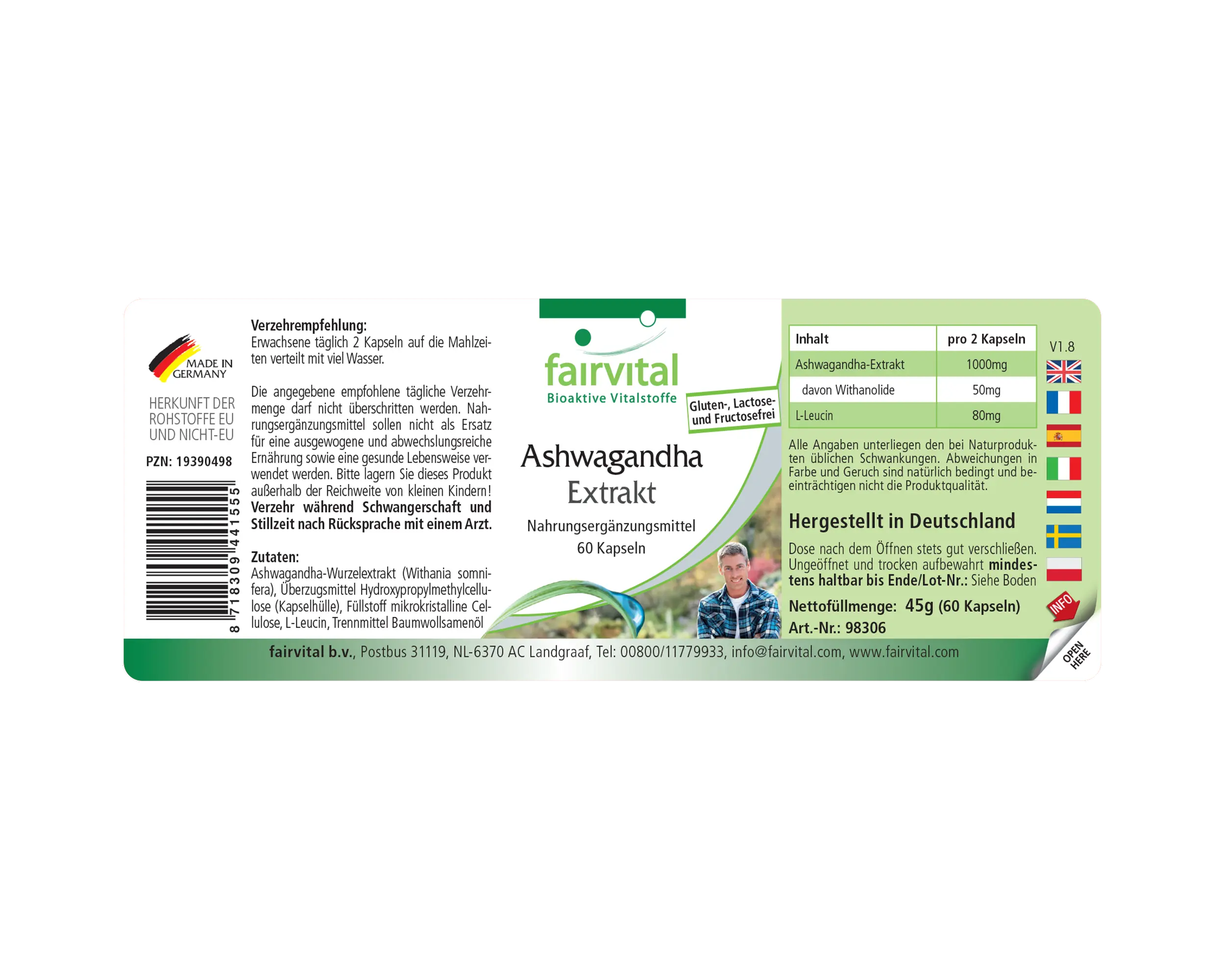 Ashwagandha Extrakt - 60 Kapseln  - Hochdosiert und Vegan | Fairvital