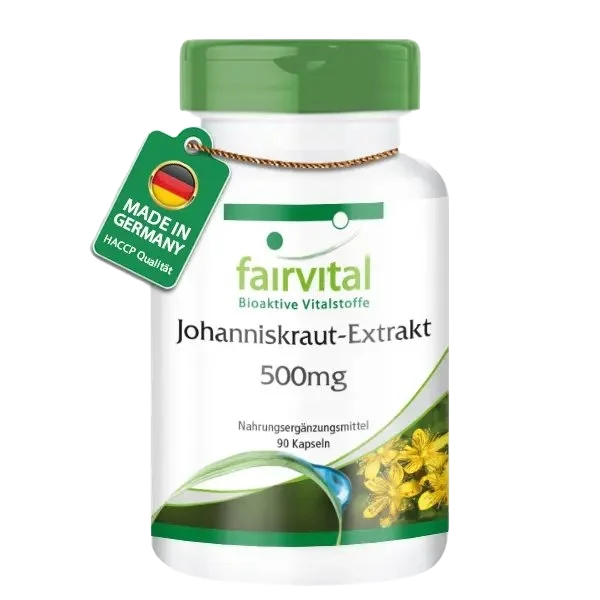 Johanniskraut-Extrakt 500mg mit Hypericin - 90 Kapseln - Hypericum perforatum - Hochdosiert und Vegan | Fairvital Johanniskraut-Extrakt 500mg mit Hypericin - 90 Kapseln - Hypericum perforatum - Hochdosiert und Vegan | Fairvital