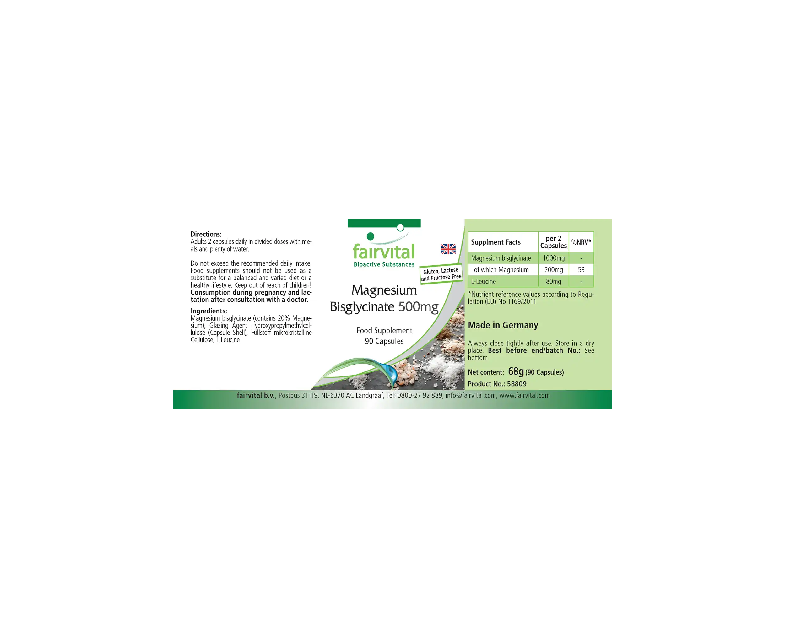 Magnesiumbisglycinat 500mg - 90 Kapseln - für Knochen, Muskeln uvm. - Vegan | Fairvital