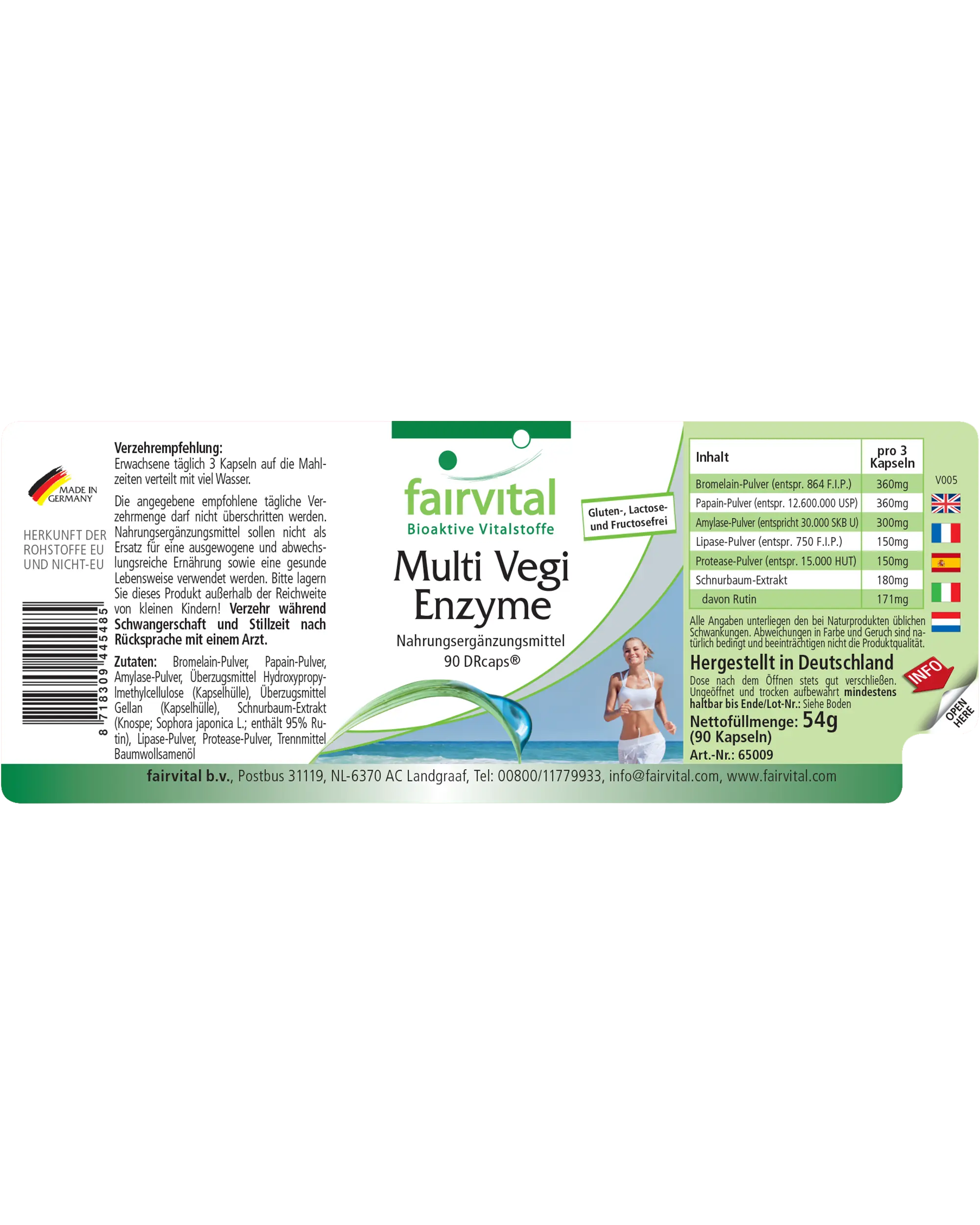 Multi Vegi Enzyme - 90 Kapseln (DRcaps) - 100% pflanzlicher Enzymkomplex mit Bromelain, Papain, Lipase, Rutin - Vegan | Fairvital