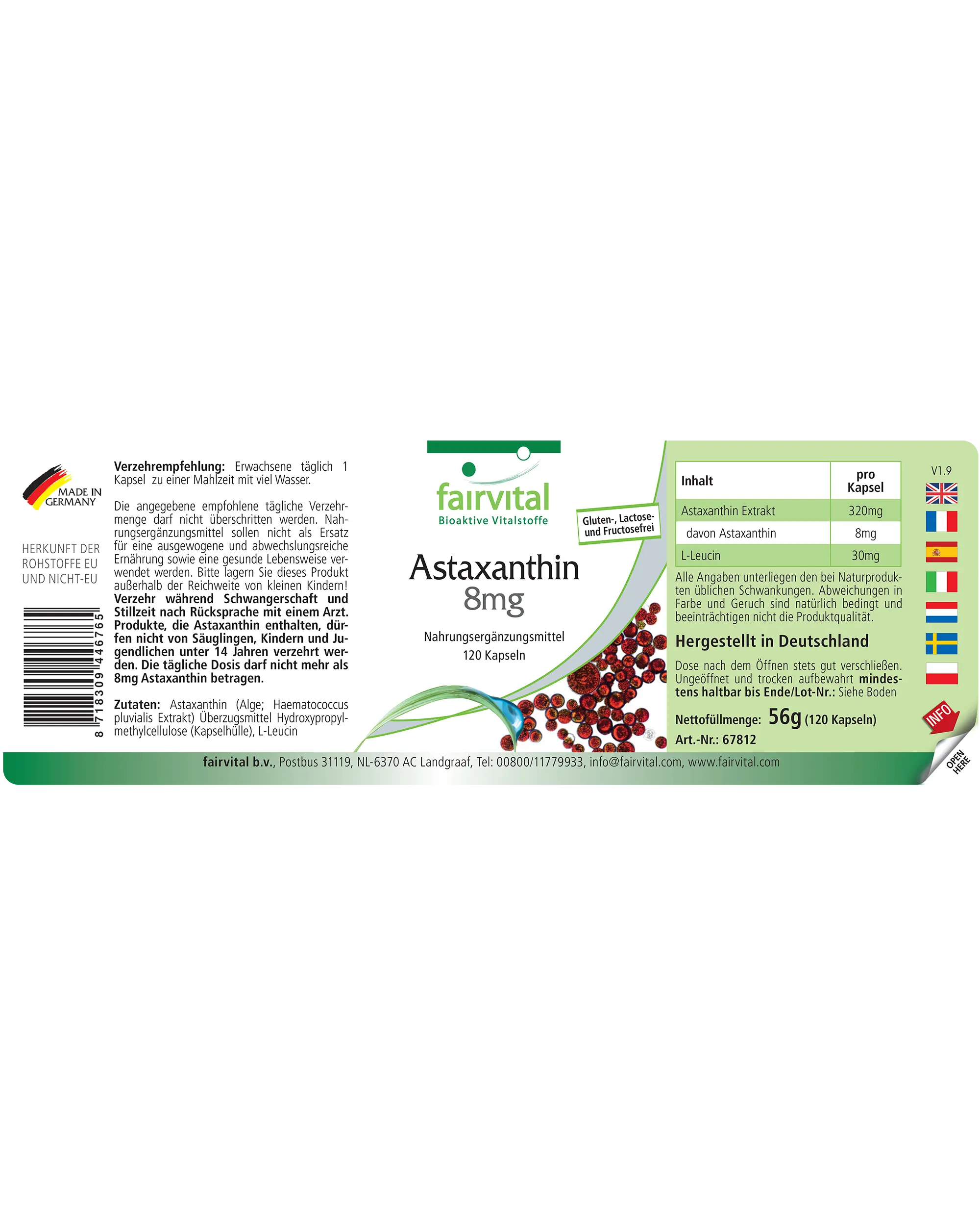 Astaxanthin Beadlets mikroverkapselt - 120 Kapseln - Vegan | Fairvital