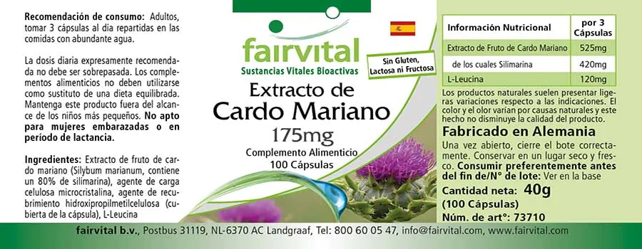 Mariendistel Extrakt 175mg - 100 Kapseln - standardisiert auf 80% Silymarin - Vegan | Fairvital