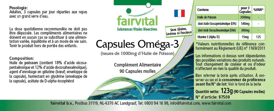 Omega-3-Kapseln aus 1000mg Fischöl - 90 Softgels - für Herz und Zellschutz - Hochdosiert | Fairvital