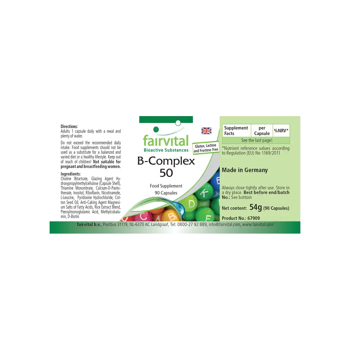 B-Komplex 50 - 90 Kapseln - mit B-Vitaminen, Cholin uvm. - für Immunsystem, Fettstoffwechsel, gegen Müdigkeit | Fairvital