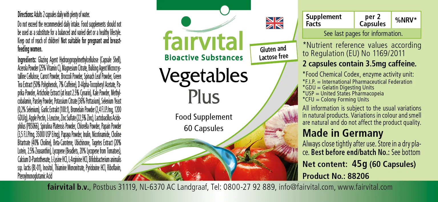 Gemüse Plus - 60 Kapseln - mit Cholin Zink uvm.- für Leberfunktion, Fettstoffwechsel, Immunsystem uvm. | Fairvital