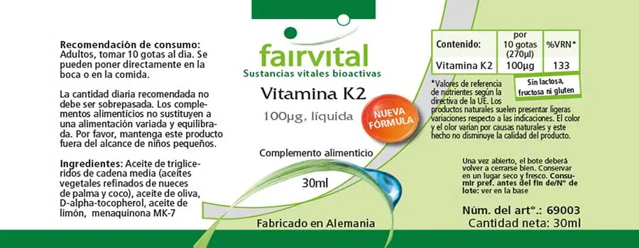 Vitamin K2 flüssig 100µg - 30ml - für Blutgerinnung und Knochen - Vegan | Fairvital
