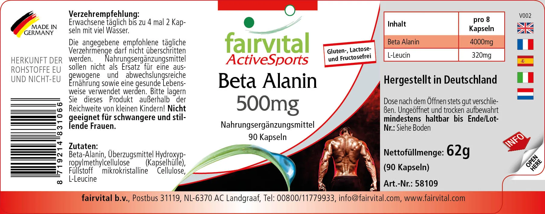 Beta Alanin 500mg - beliebte Aminosäure - 90 Kapseln - Hochdosiert und Vegan | Fairvital Beta Alanin 500mg - beliebte Aminosäure - 90 Kapseln - Hochdosiert und Vegan | Fairvital