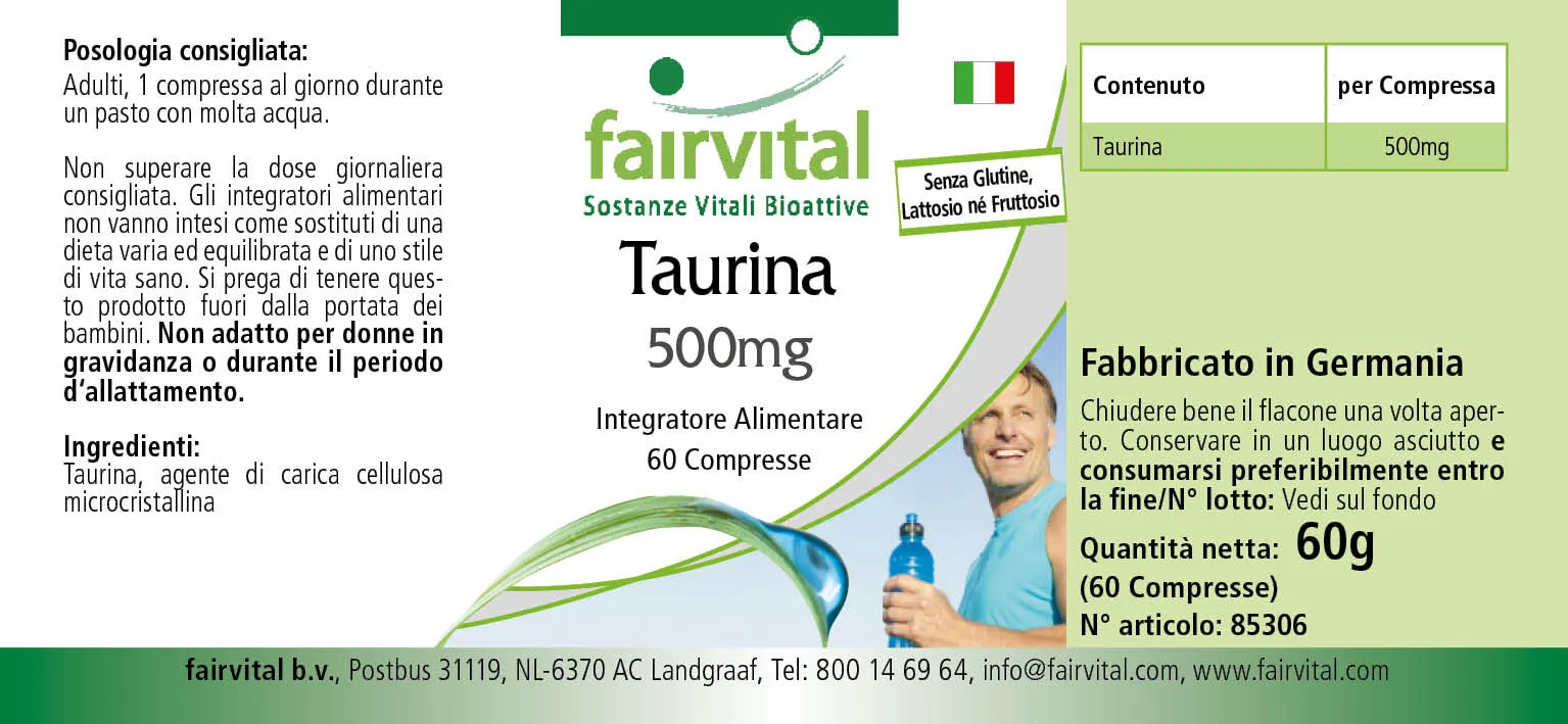 Taurin 500mg - 60 Tabletten - Hochdosiert und Vegan | Fairvital