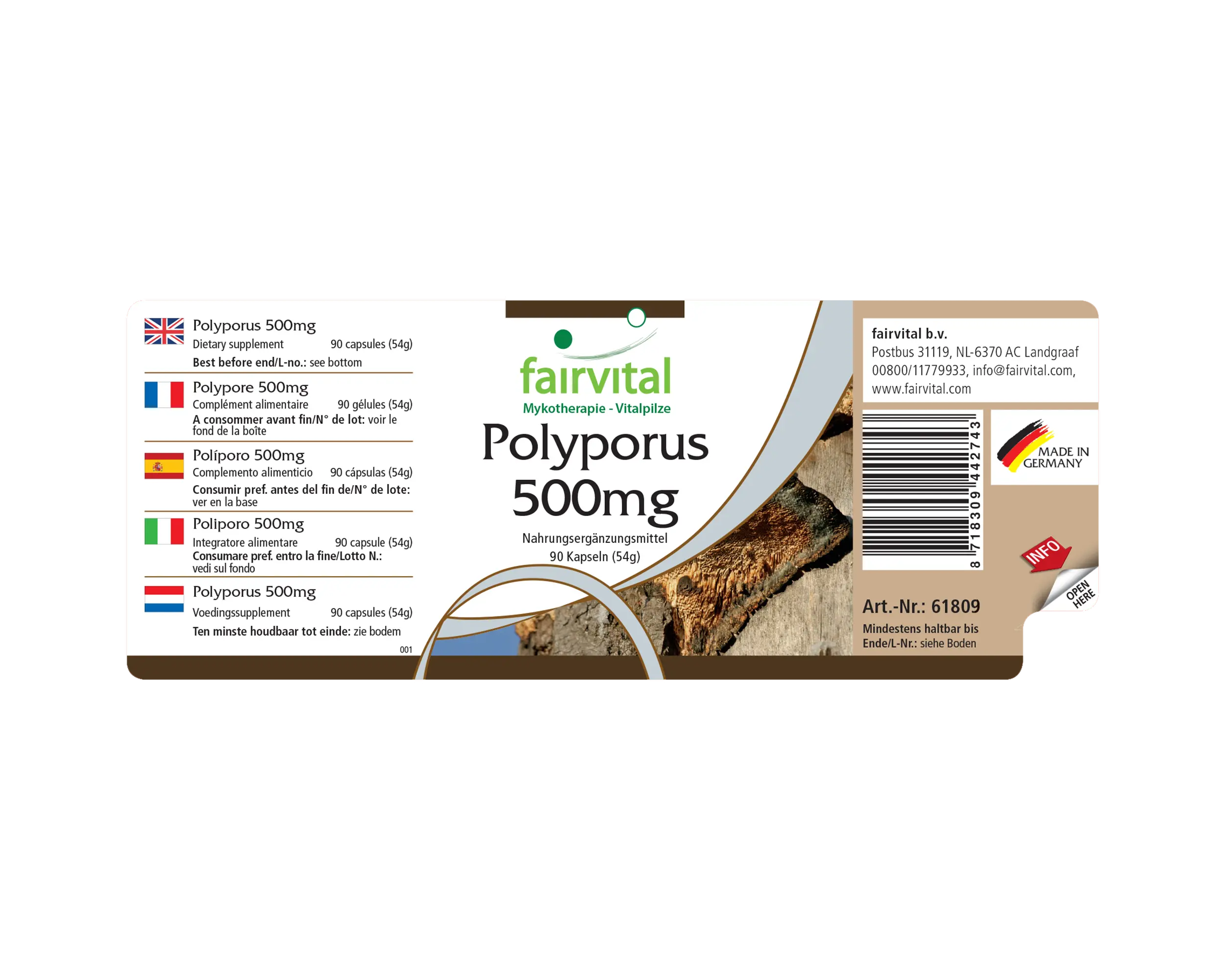 Polyporus 500mg - 90 Kapseln - Polyporus umbellatus - 30% Polysaccharide - Hochdosiert und Vegan | Fairvital