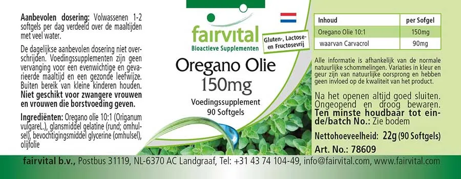 Oregano-Öl 150mg Kapseln - 90 Softgels - Oregano Oil 10:1 Extrakt - Origanum vulgare - Hochdosiert | Fairvital