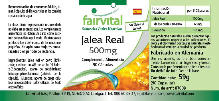 Gelee Royale 500mg - 90 Kapseln - standardisiert auf 4% 10-HDA - Hochdosiert | Fairvital