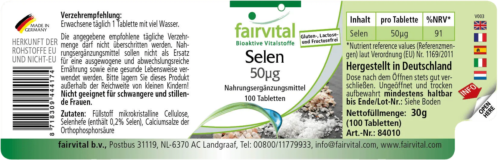 Selen 50µg - 100 Tabletten - für Schilddrüse, Immunsystem, Haar uvm. - Vegan | Fairvital
