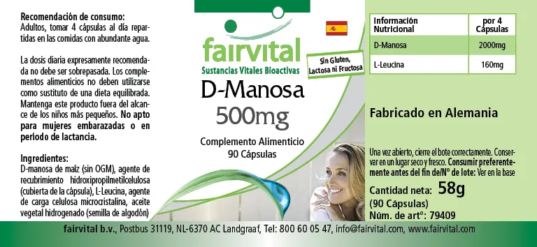 D-Mannose 500mg - 90 Kapseln - natürliches Monosaccharid - Hochdosiert und Vegan | Fairvital