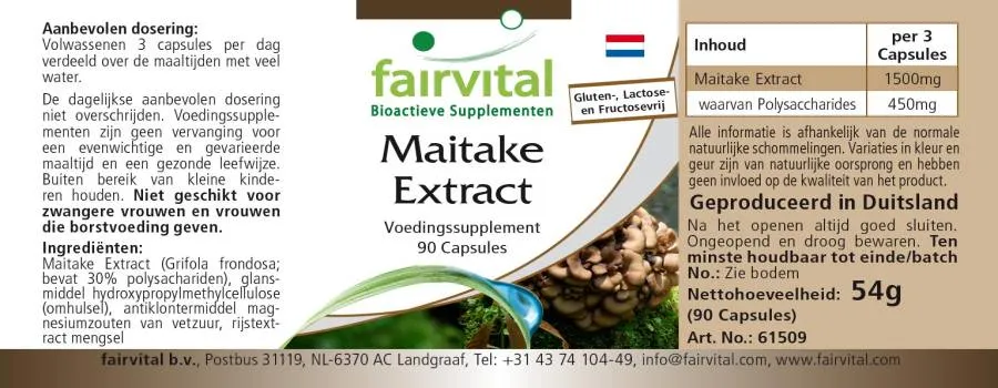 Maitake Extrakt - 90 Kapseln - Grifola frondosa - 30% Polysaccharide - Hochdosiert und Vegan | Fairvital