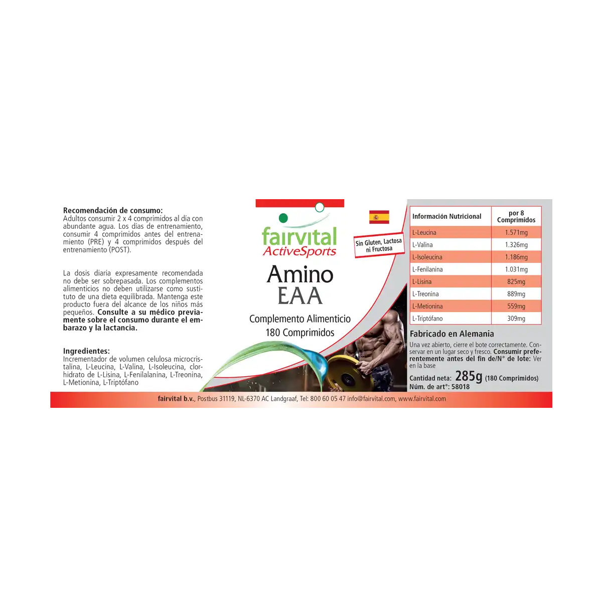 Amino EAA - 180 Tabletten - Mehr als 7500mg essenzielle Aminosäuren - Hochdosiert und Vegan | Fairvital