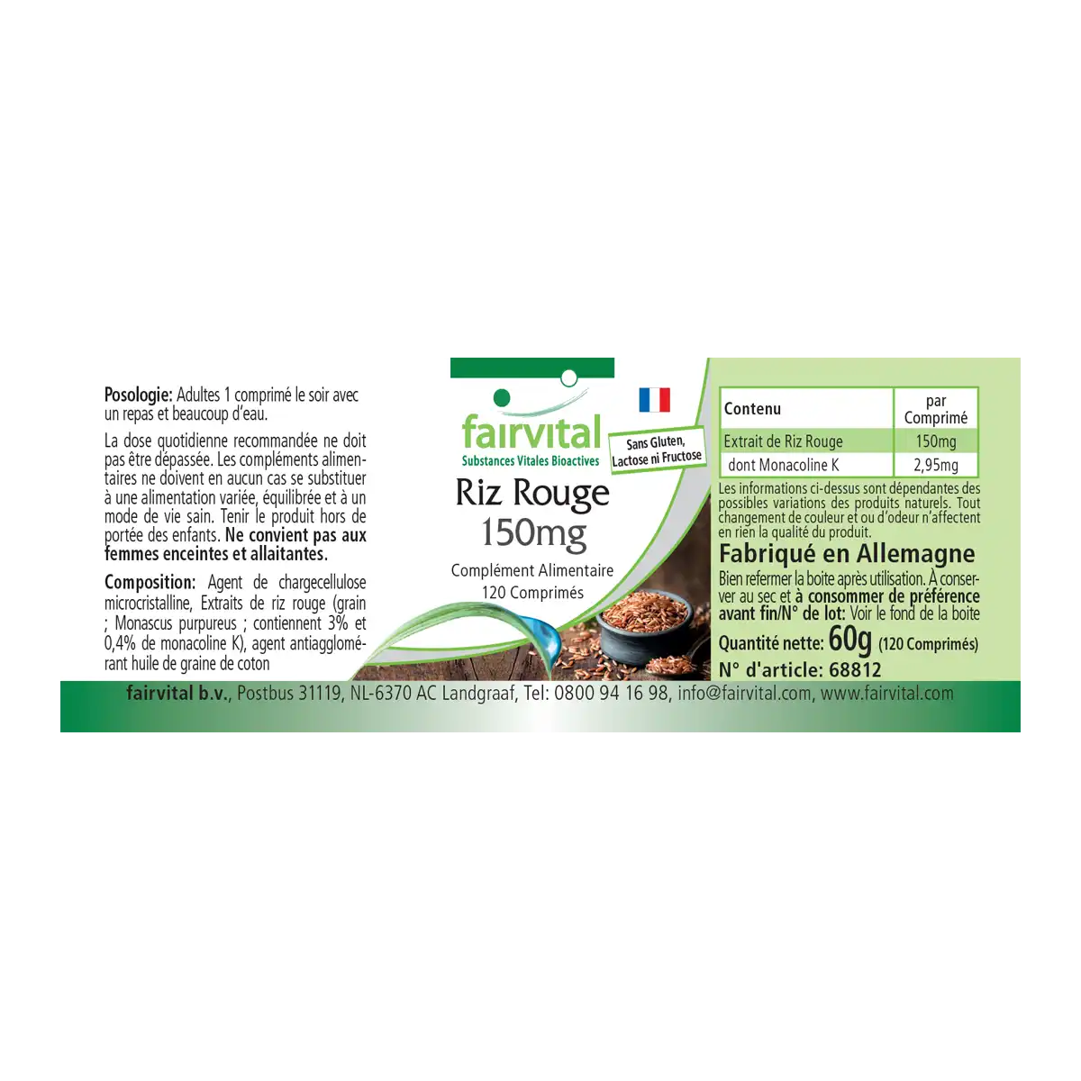 Roter Reis 150mg  - 120 Tabletten - fermentiert - 2,95 mg Monacolin K - Vegan | Fairvital Roter Reis 150mg  - 120 Tabletten - fermentiert - 2,95 mg Monacolin K - Vegan | Fairvital