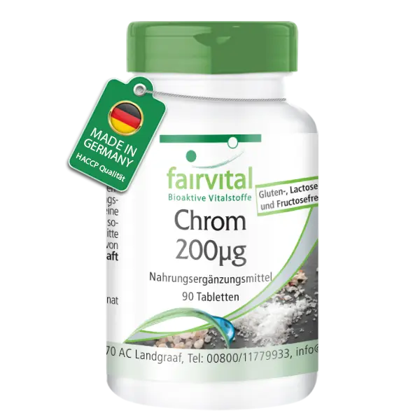 Chrom 200µg - 90 Tabletten - für Blutzuckerspiegel und Makronährstoff Stoffwechsel - Hochdosiert und Vegan | Fairvital