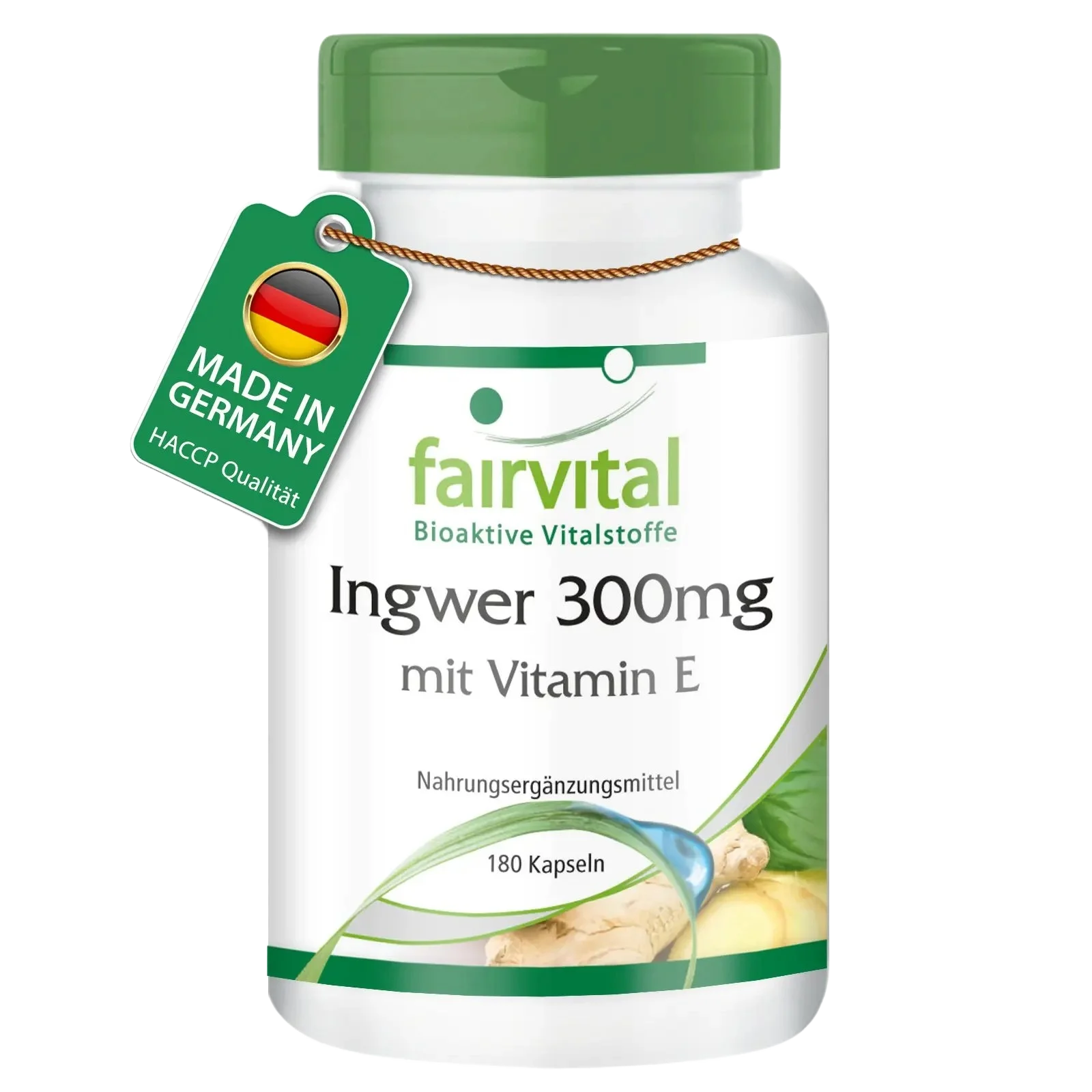 Ingwer 300mg mit Vitamin E - 180 Kapseln - Zellschutz - Hochdosiert und Vegan | Fairvital