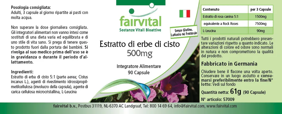 Zistrosenkraut Extrakt 500mg - 90 Kapseln - Cistus Incanus - Vegan | Fairvital
