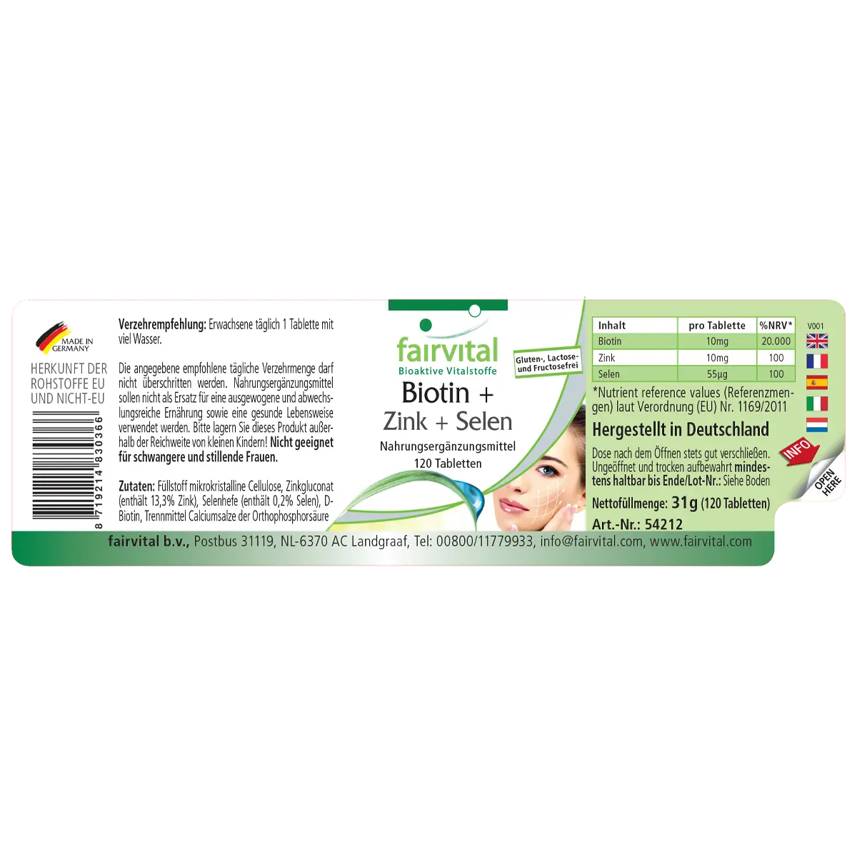 Biotin + Zink + Selen - 120 Tabletten - Beauty-Tabletten - Für Haare, Haut & Fingernägel - Vegan | Fairvital