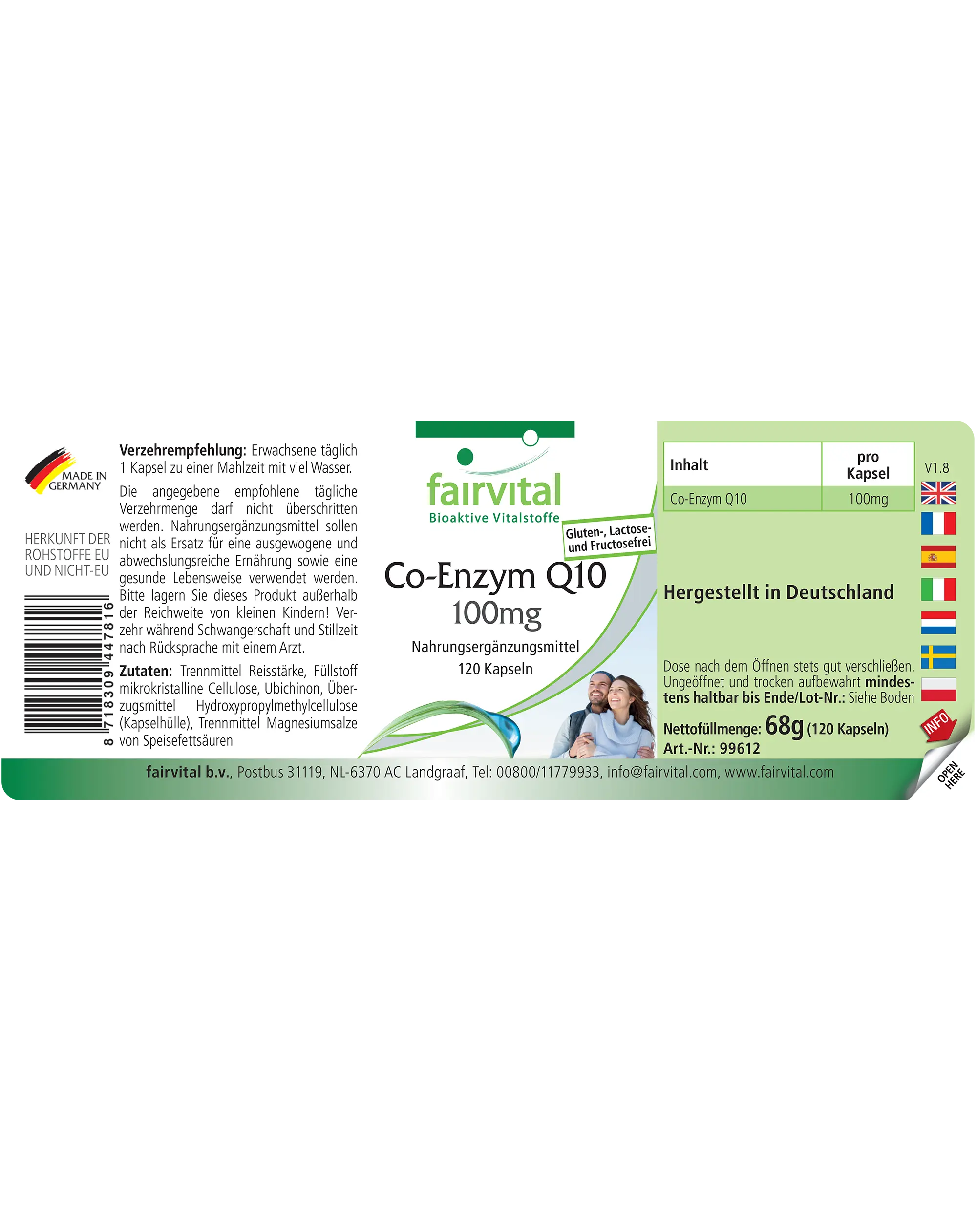 Co-Enzym Q10 100mg - 120 Kapseln - CoQ10 Ubiquinon Kapseln - Hochdosiert und Vegan | Fairvital