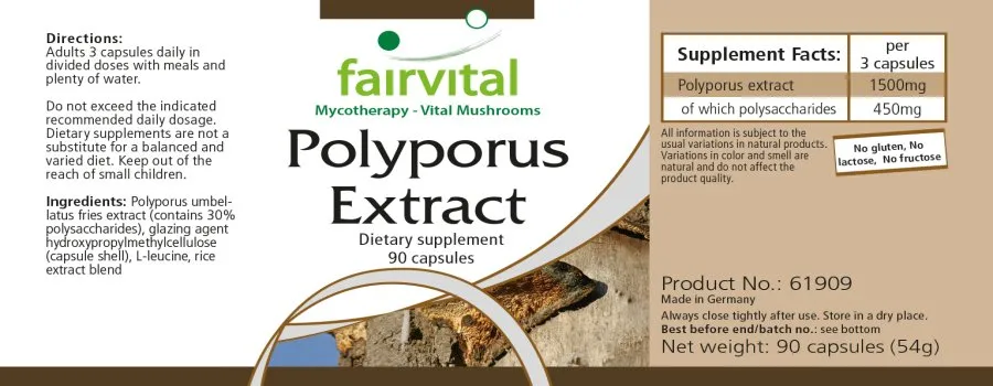 Polyporus Extrakt 500mg - 90 Kapseln - Polyporus umbellatus - Vegan | Fairvital