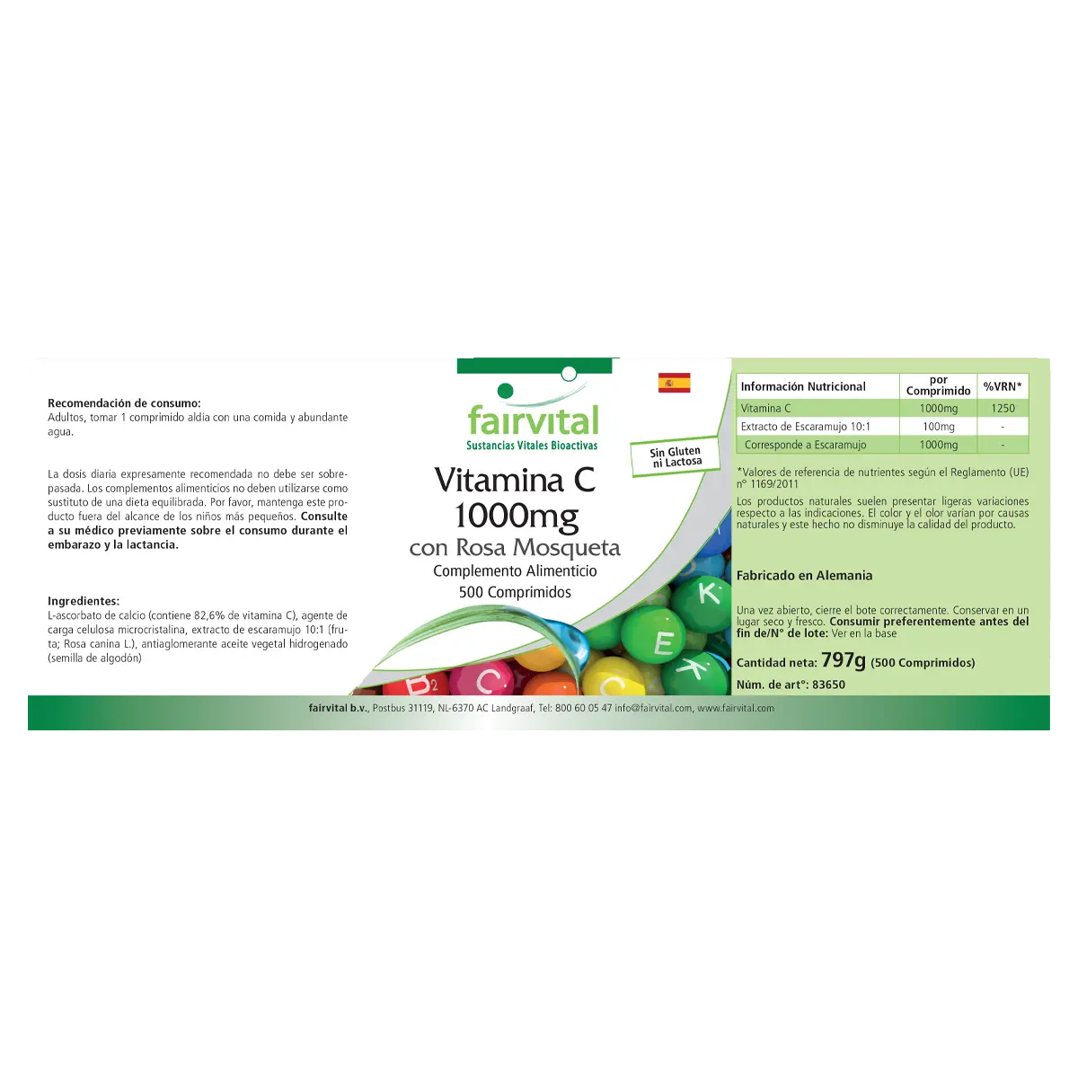 Vitamin C 1000mg mit Hagebutte - 500 Tabletten - für Immunsystem, Kollagenbildung uvm. | Fairvital