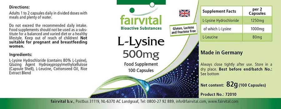 L-Lysin 500mg - 100 Kapseln - Vegan | Fairvital