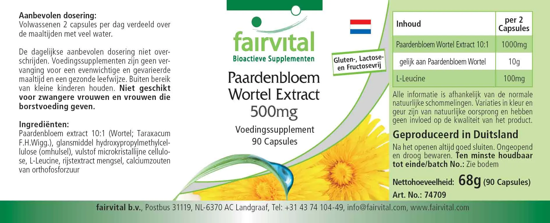 Löwenzahnwurzel-Extrakt 500mg - 90 Kapseln - 10-fach konzentriert - Hochdosiert und Vegan | Fairvital