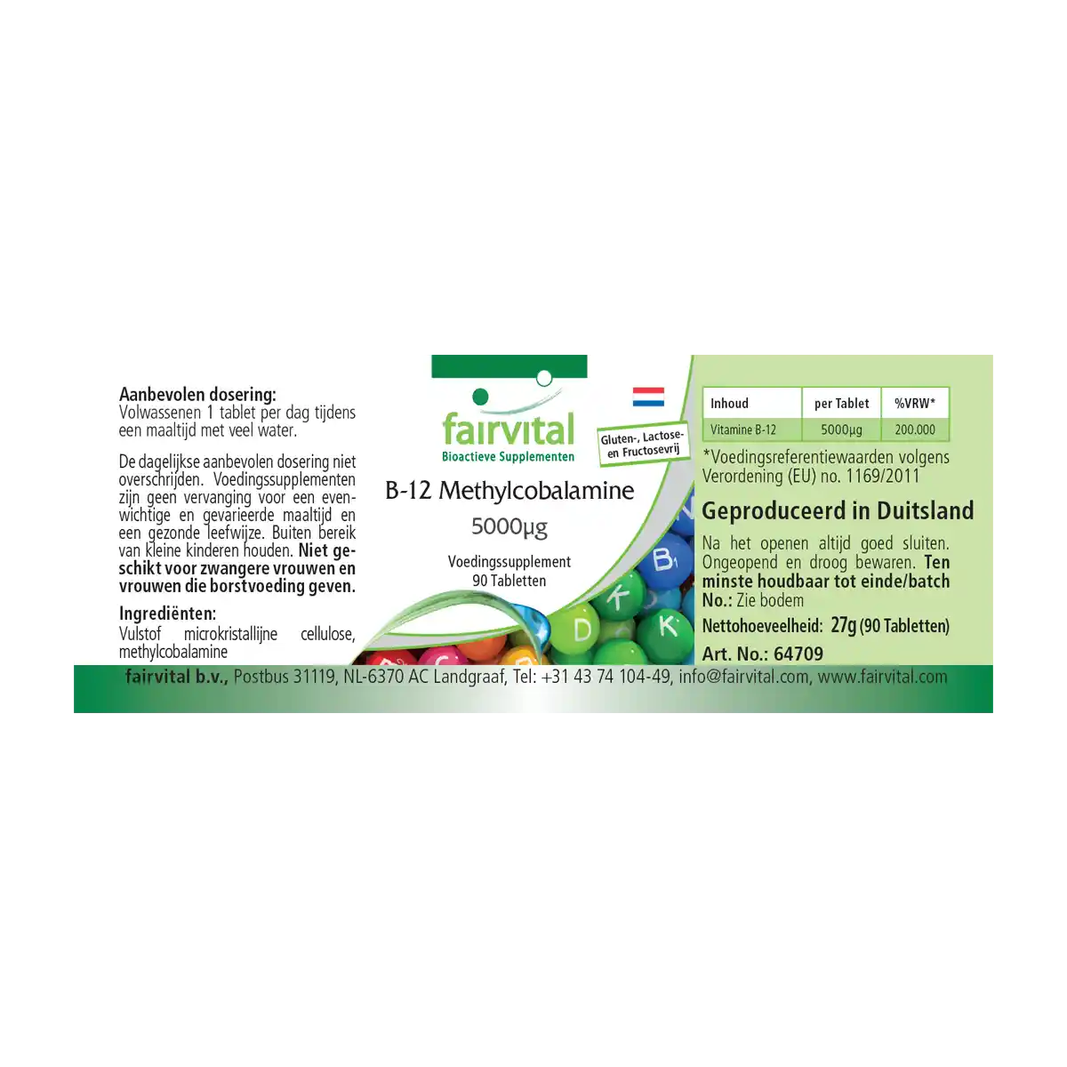 B-12 Methylcobalamin 5000µg - 90 Tabletten - mit Vitamin B12 für Immunsystem, gegen Müdigkeit uvm. - Hochdosiert und Vegan | Fairvital