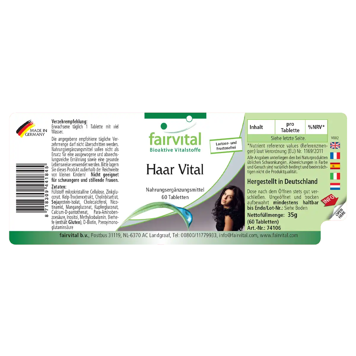 Haar Vital - 60 Tabletten - mit Vitamin B12, Biotin, Zink, Bierhefe uvm. - für Haare, Haut, Nervensystem uvm. | Fairvital