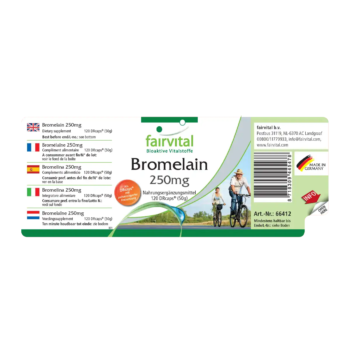 Bromelain 250mg - 120 DRCaps™ - 1000mg pro Tagesdosis - 600 F.I.P. - Ananasenzym - Vegan | Fairvital