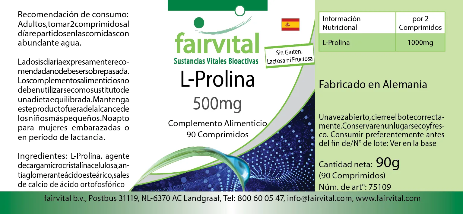 L-Prolin 500mg - 90 Tabletten - Aminosäure - Hochdosiert und Vegan | Fairvital