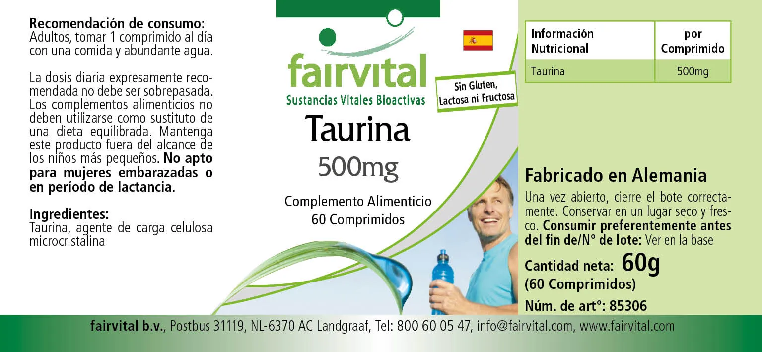 Taurin 500mg - 60 Tabletten - Hochdosiert und Vegan | Fairvital