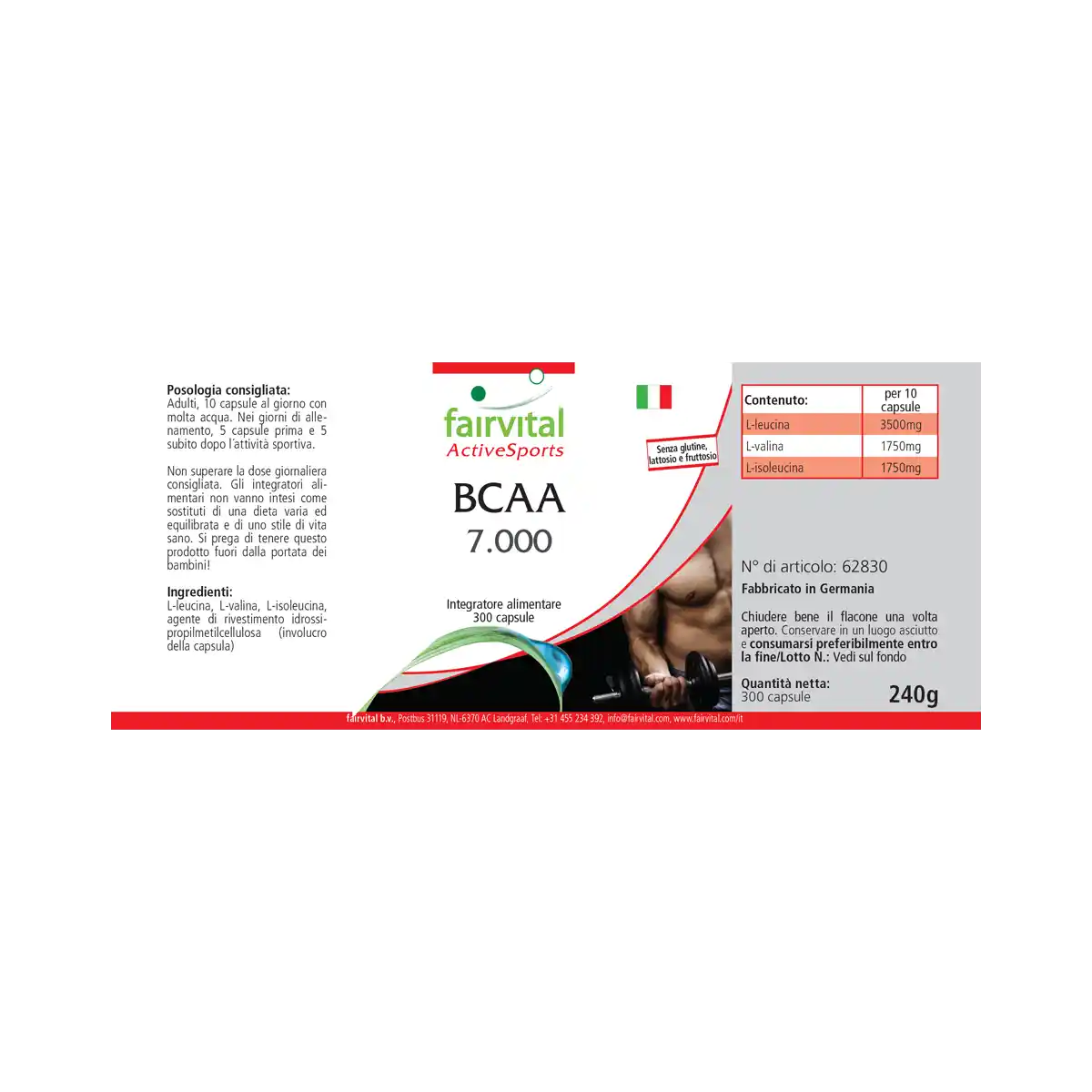 BCAA 7000 - essenzielle Aminosäuren mit Leucin, Valin und Isoleucin - 300 Kapseln - Vegan | Fairvital