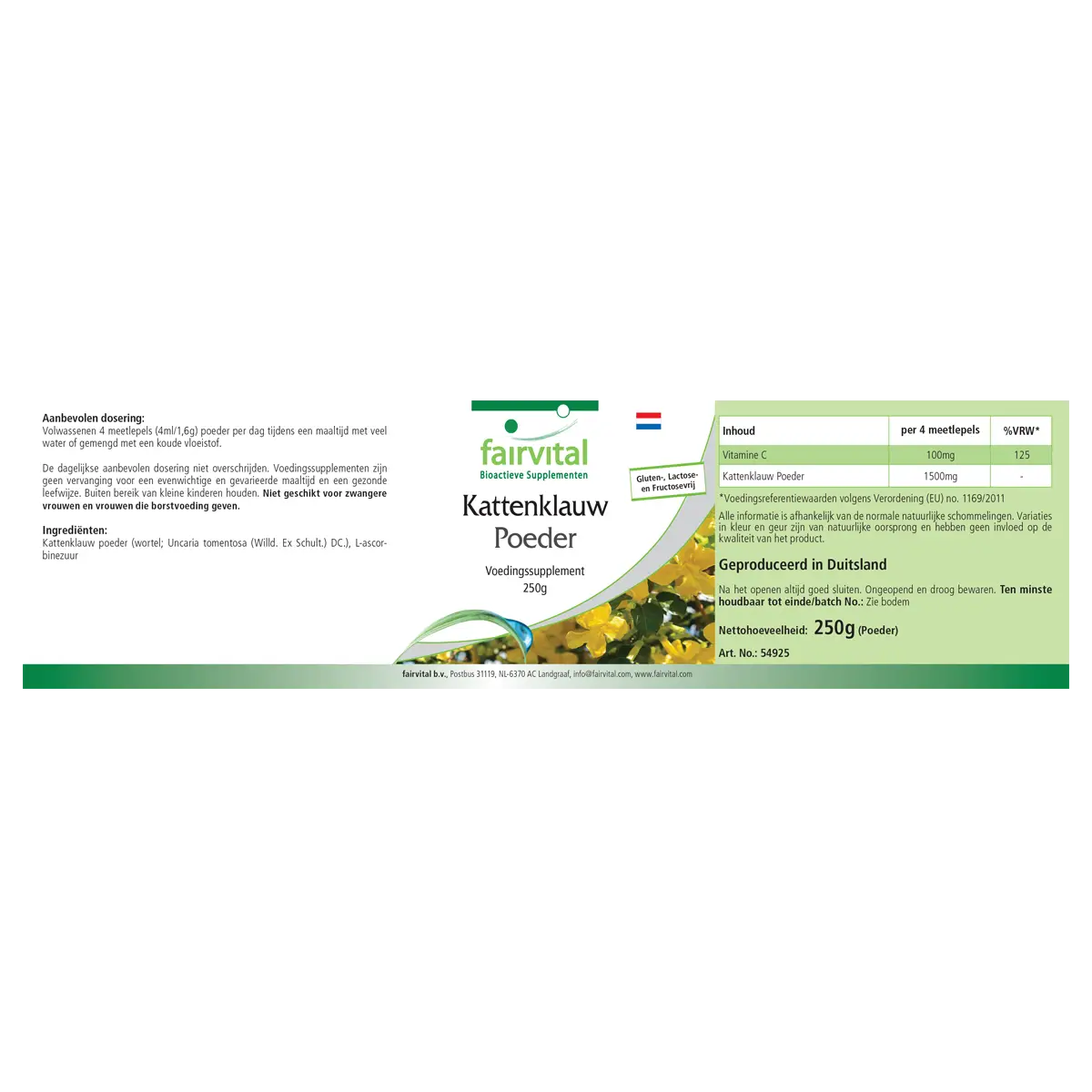 Katzenkralle Pulver 250g - mit Vitamin C - für Immunsystem, Kollagenbildung, uvm. - Vegan | Fairvital