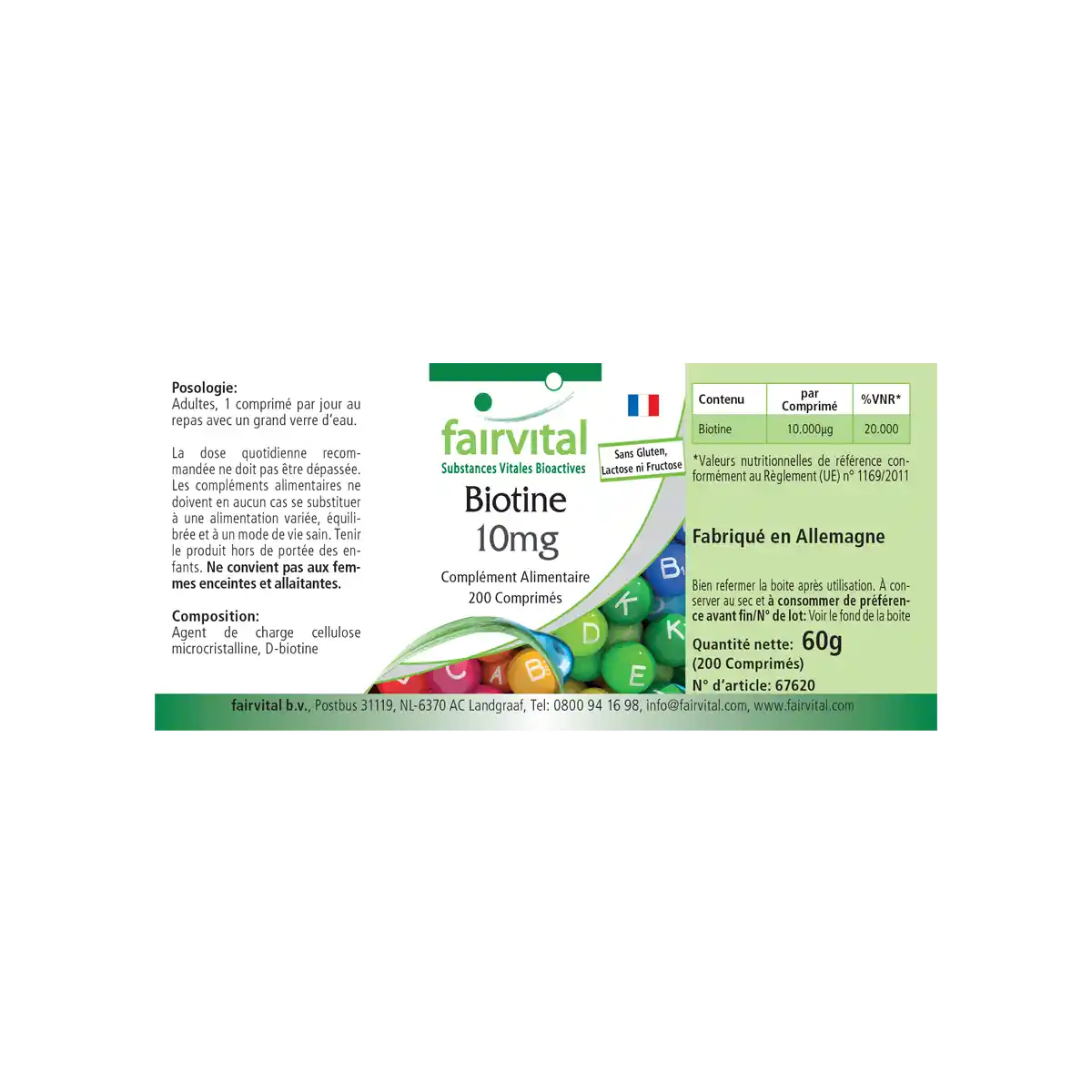 Biotin 10mg  - 200 Tabletten - mit 10000mcg Vitamin B7 pro Tablette -  für Haare, Haut, und Nervensystem - Hochdosiert und Vegan | Fairvital