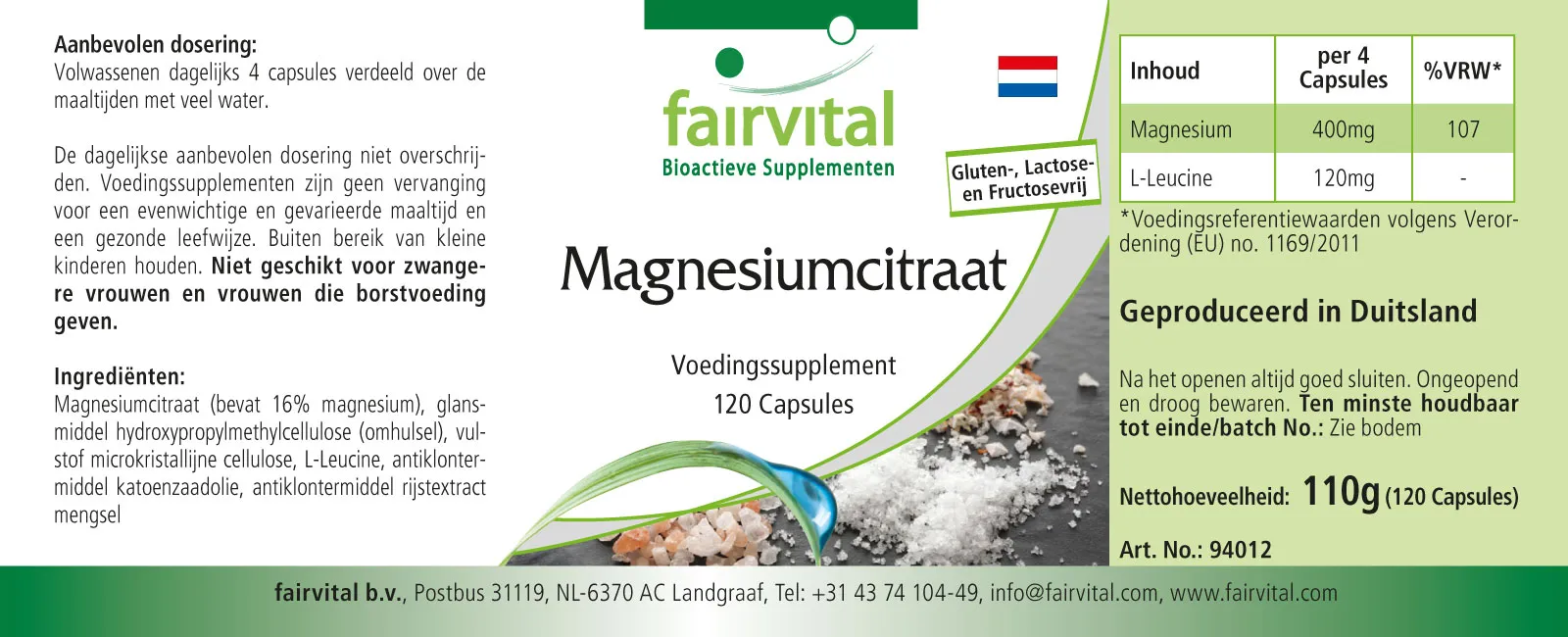Magnesiumcitrat-120 Kapseln-Vegan | Fairvital