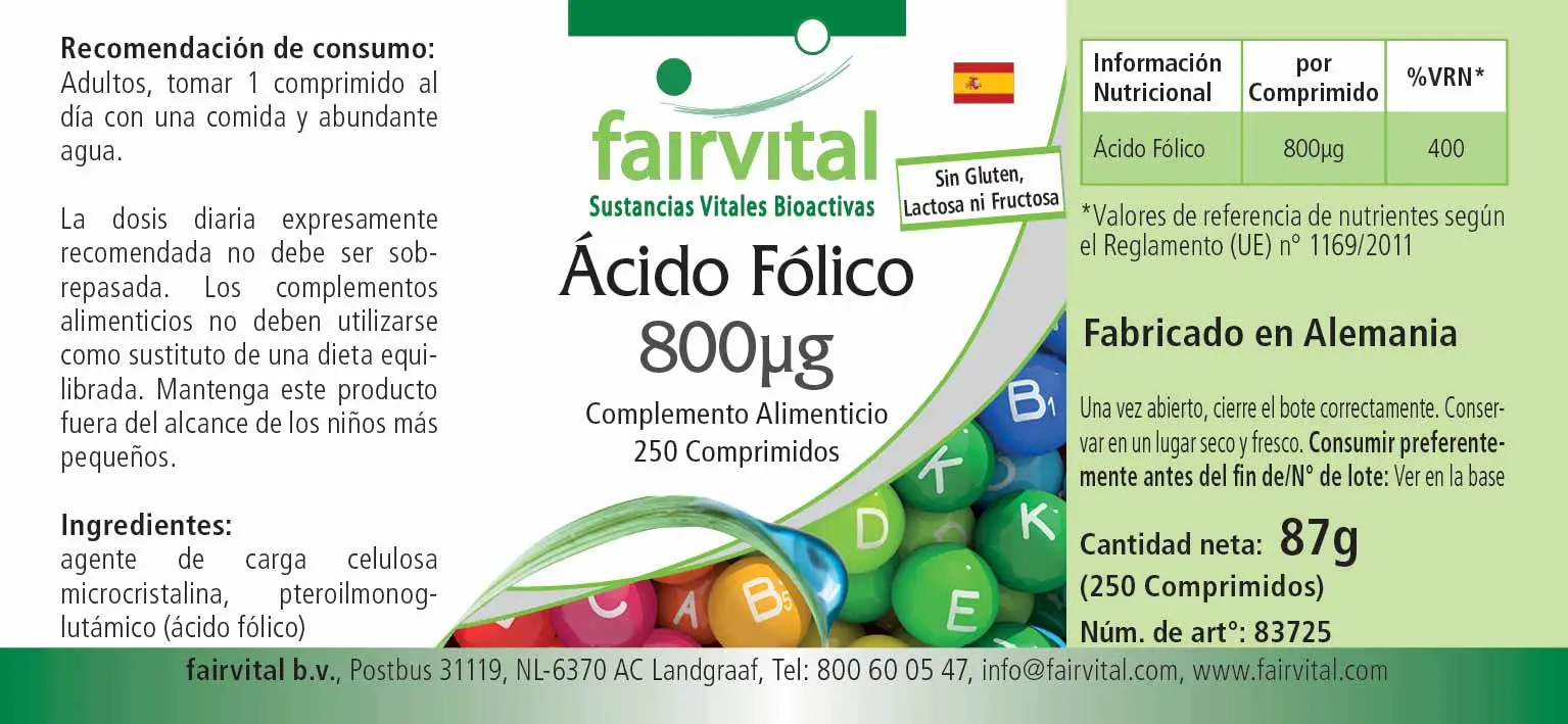 Folsäure 800µg  - 250 Tabletten - Für Kinderwunsch - Schwangerschaft & Stillzeit - Vegan | Fairvital