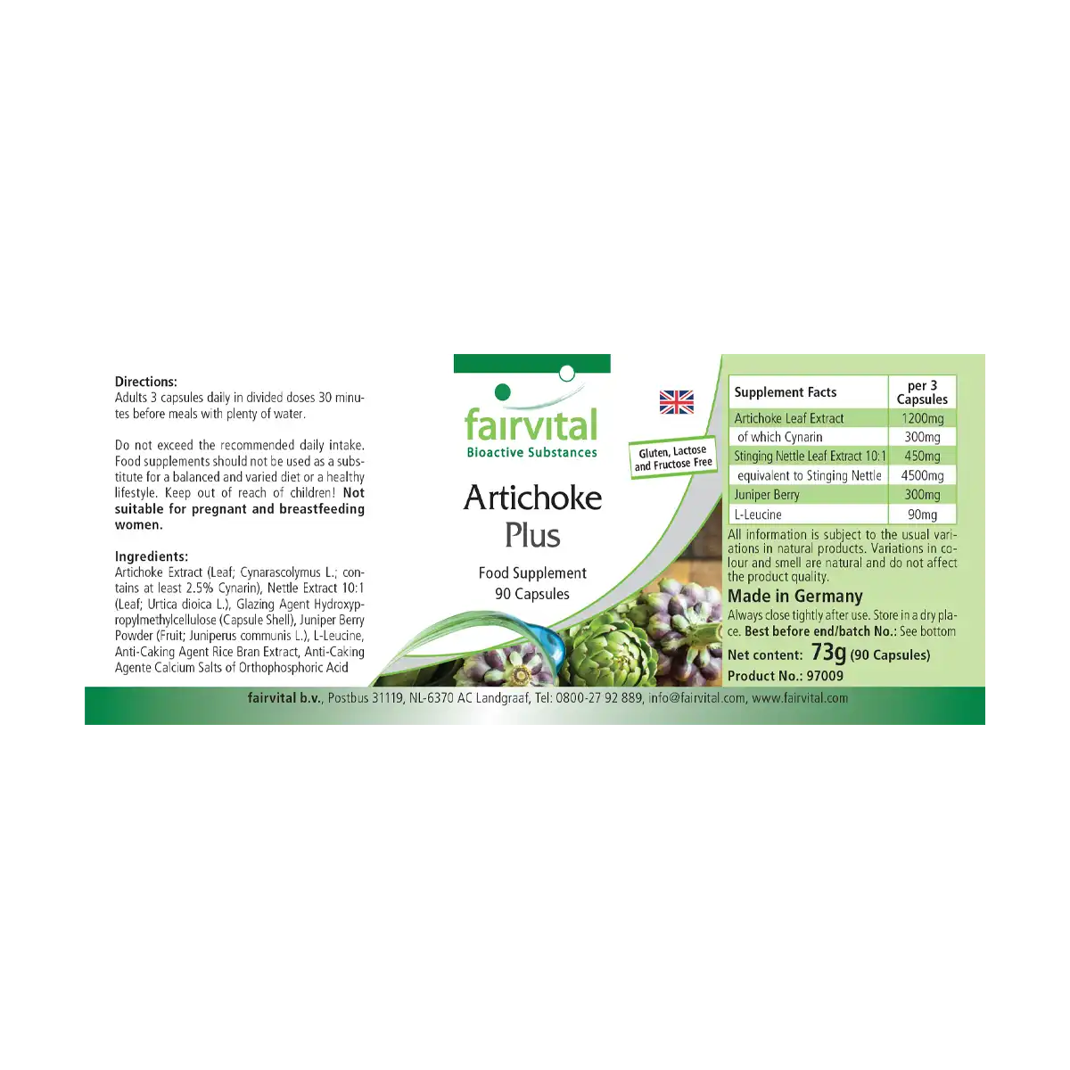 Artischocke Plus - mit Artischocke, Brennnessel und Wacholder - 90 Kapseln - Vegan | Fairvital