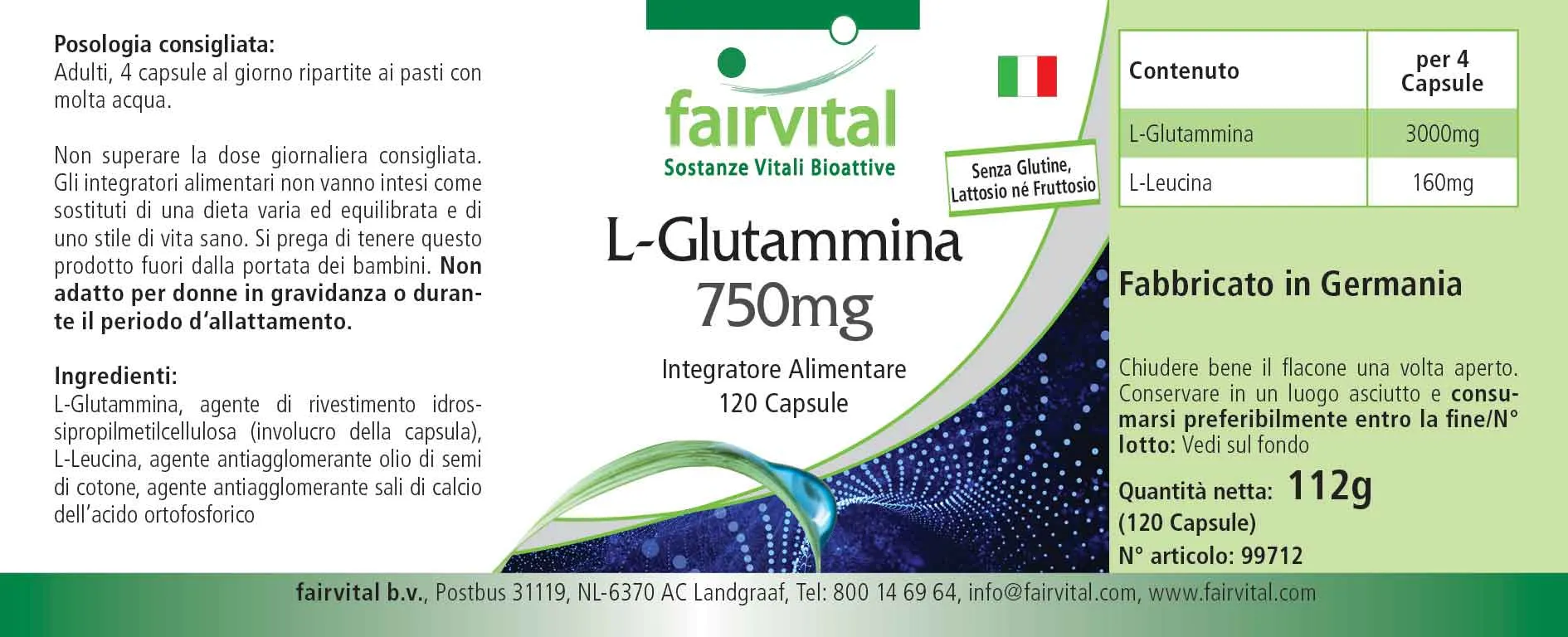 L-Glutamin Kapseln 750mg - 120 Kapseln - Hochdosiert- Vegan- freie Form der Aminosäure | Fairvital L-Glutamin Kapseln 750mg - 120 Kapseln - Hochdosiert- Vegan- freie Form der Aminosäure | Fairvital