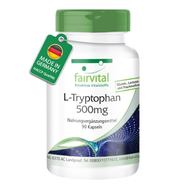 L-Tryptophan 500mg - 90 Kapseln - essentielle Aminosäure - Hochdosiert und Vegan | Fairvital