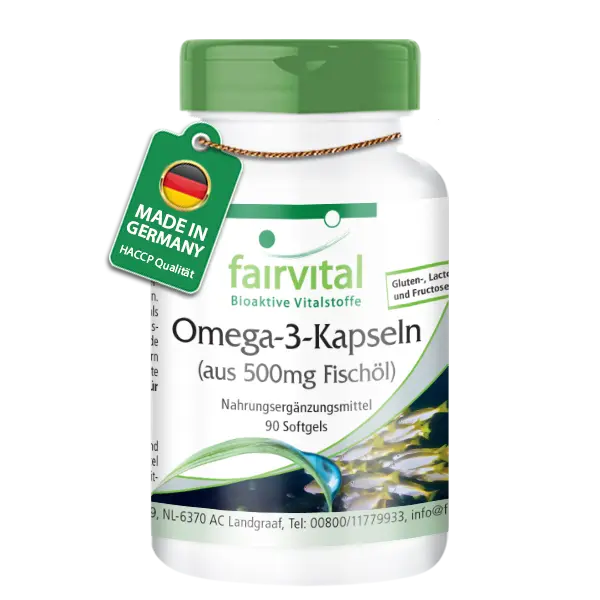 Omega-3-Kapseln aus 500mg Fischöl - 90 Softgels - für Blutdruck, Herz und Zellschutz | Fairvital