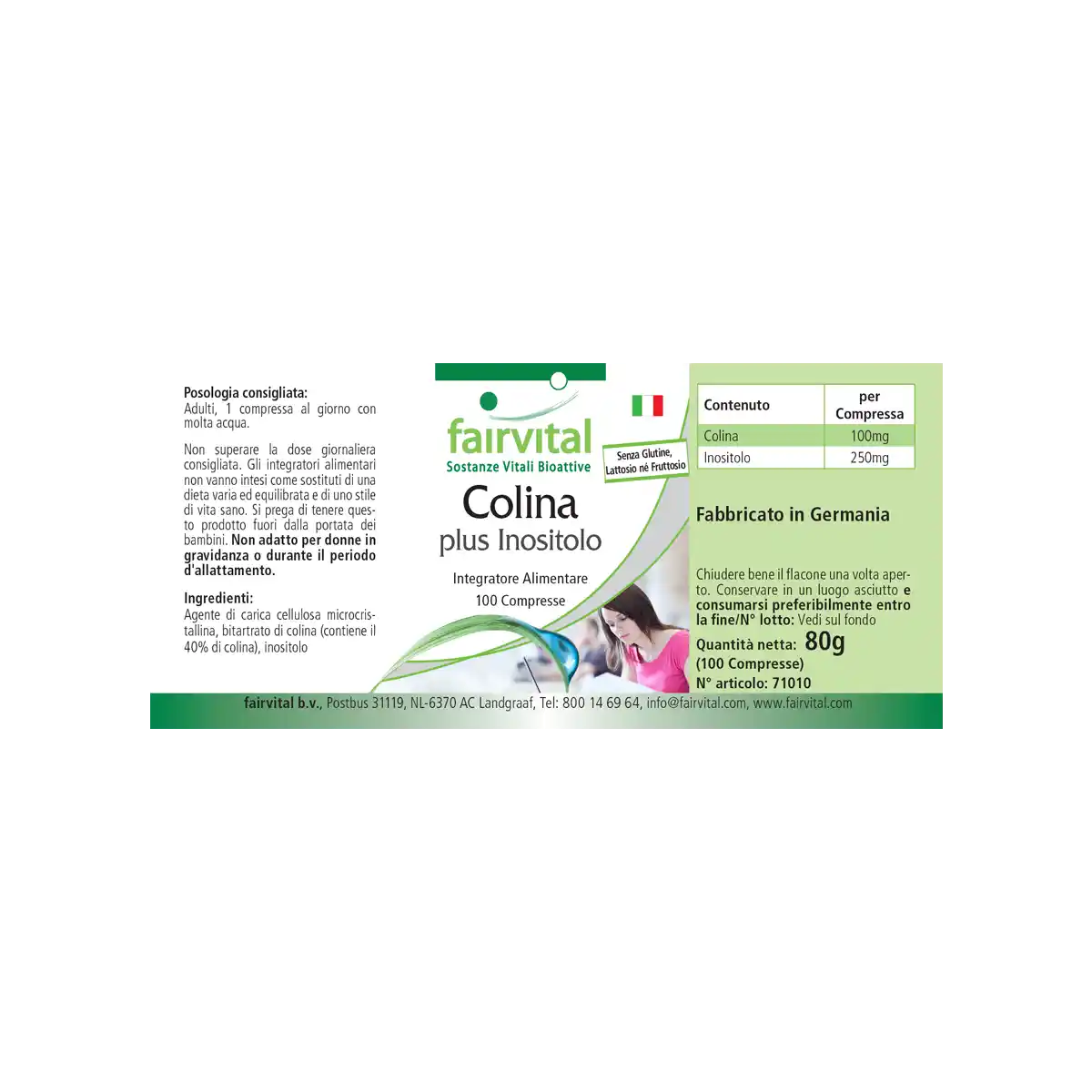 Cholin plus Inositol - 100 Tabletten - für Leberfunktion und Fettstoffwechsel - Hochdosiert und Vegan | Fairvital
