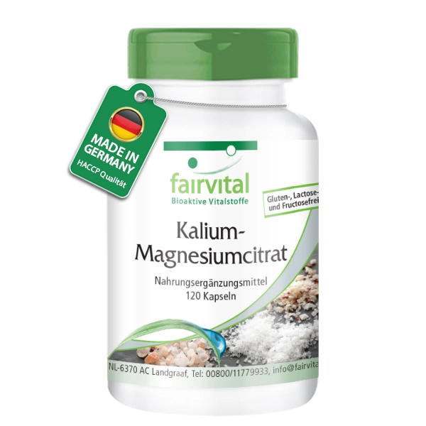 Kalium-Magnesiumcitrat - 120 Kapseln - für Muskeln, Knochen, Blutdruck uvm. - Vegan | Fairvital Kalium-Magnesiumcitrat - 120 Kapseln - für Muskeln, Knochen, Blutdruck uvm. - Vegan | Fairvital